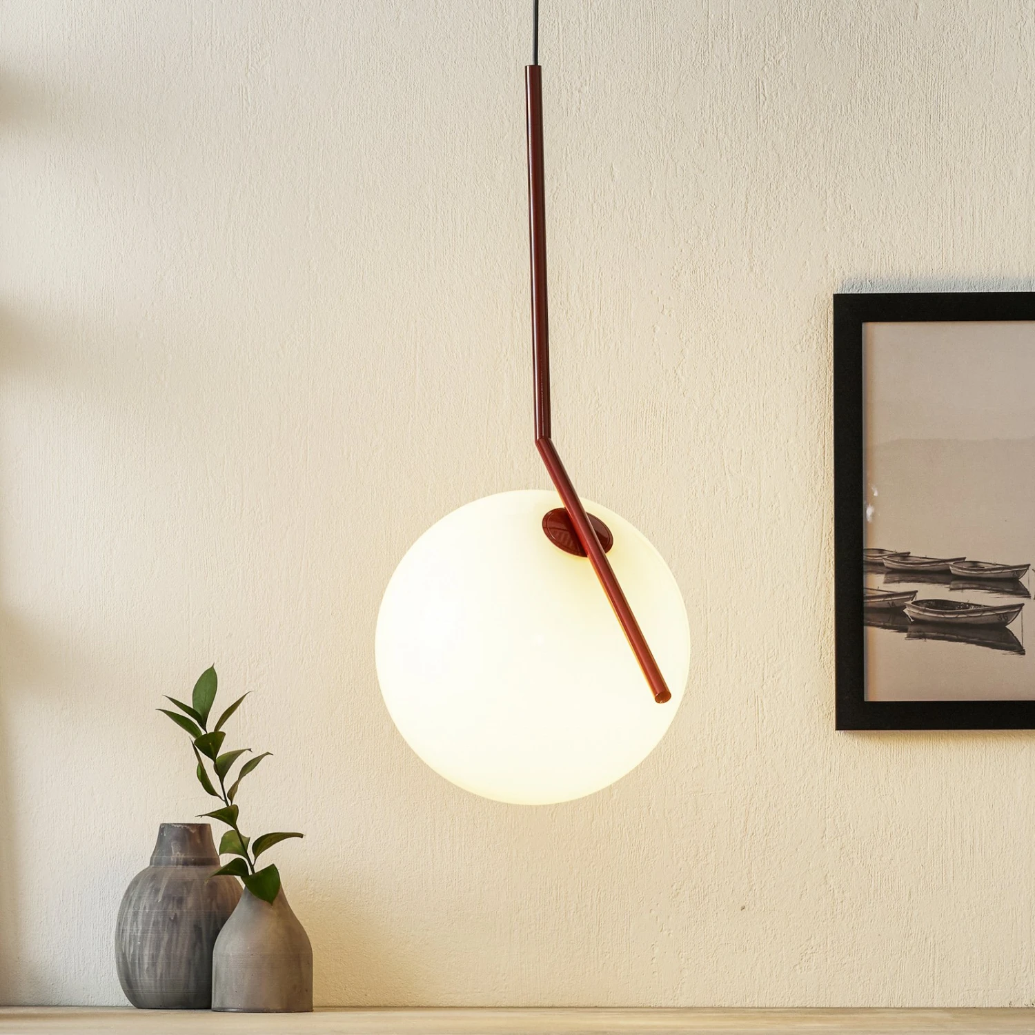 FLOS IC S2 Designer-Hängeleuchte, Rot Ø 30 Cm 1 FLOS IC S2 Designer-Hängeleuchte, Rot Ø 30 Cm